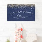 'Birthday Navy Blue Gold Any Age Glitter Girly' Spandoek (Insitu)