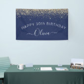 'Birthday Navy Blue Gold Any Age Glitter Girly' Spandoek (Beurs)