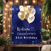 Birthday navy blue gold balloons welcome poster