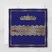 Birthday Navy Blue Gold Crown Art Deco Kaart (Achterkant)
