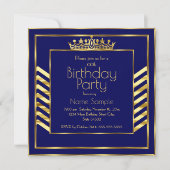 Birthday Navy Blue Gold Crown Art Deco Kaart (Voorkant)