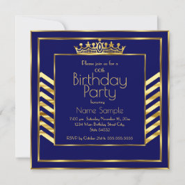 Birthday Navy Blue Gold Crown Art Deco Kaart