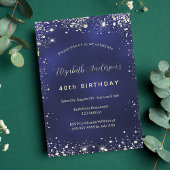Birthday navy blue gold glitter luxe kaart