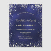 Birthday navy blue gold glitter luxe magnetische uitnodiging (Voorkant)