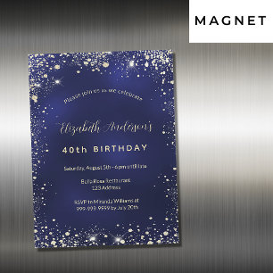 Birthday navy blue gold glitter luxe magnetische uitnodiging