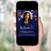 Birthday navy blue gold stars arch photo welcome poster