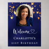 Birthday navy blue gold stars arch photo welcome poster (Voorkant)