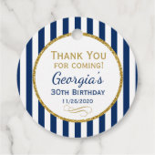 Birthday Navy Blue Gold Stripe Party Favor Labels (Achterkant)
