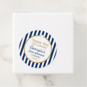 Birthday Navy Blue Gold Stripe Party Favor Labels (In situ)