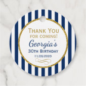 Birthday Navy Blue Gold Stripe Party Favor Labels (Voorkant)