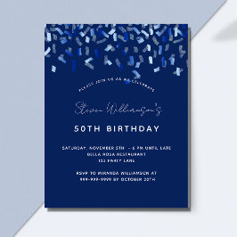 Birthday navy blue mannen guy budget uitnodiging flyer