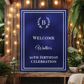 Birthday navy blue monogrammed elegant welcome poster