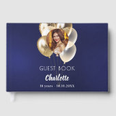 Birthday navy blue photo gold balloons gastenboek (Voorkant)