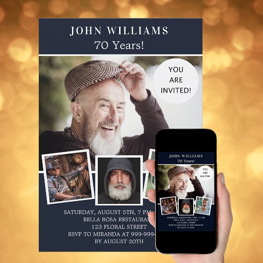 Birthday navy blue photocollage kaart