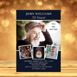 Birthday navy blue photocollage uitnodiging briefkaart