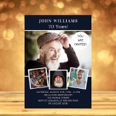 Birthday navy blue photocollage uitnodiging briefkaart