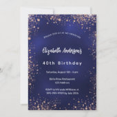 Birthday navy blue roos goudsparken luxe kaart (Voorkant)