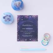 Birthday navy blue roze budget uitnodiging flyer (Enkel)