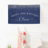 Birthday Navy Blue Silver Elke leeftijd Glitter Gi Spandoek (Insitu)