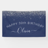 Birthday Navy Blue Silver Elke leeftijd Glitter Gi Spandoek (Horizontaal)