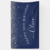 Birthday Navy Blue Silver Elke leeftijd Glitter Gi Spandoek (Verticaal)