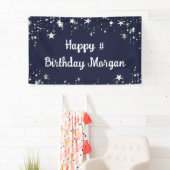 Birthday Navy Blue Stars script op maat Spandoek (Insitu)