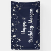 Birthday Navy Blue Stars script op maat Spandoek (Verticaal)