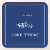 Birthday navy blue white minimalist mannen guy kartonnen onderzetters (Voorkant)