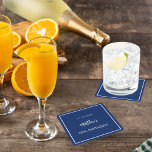 Birthday navy blue white minimalist mannen guy kartonnen onderzetters<br><div class="desc">Een marineblauwe achtergrond versierd met een wit lijst. Personaliseer en voeg een datum,  naam,  leeftijd toe.</div>