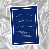 Birthday navy blue white minimalist mannen invita kaart
