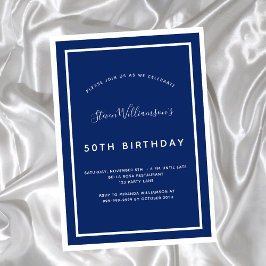 Birthday navy blue white minimalist mannen invita kaart