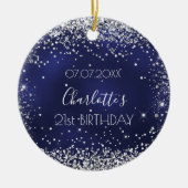 Birthday navy blue zilveren glitter speurt vriende keramisch ornament (Voorkant)