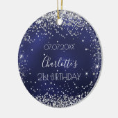 Birthday navy blue zilveren glitter speurt vriende keramisch ornament (Links)