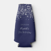 Birthday navy blue zilverglitter flesjeskoeler (Voorkant)