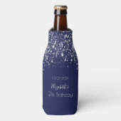 Birthday navy blue zilverglitter flesjeskoeler (Fles Voorkant)