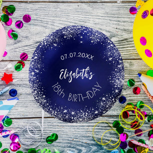 Birthday navy blue zilverglitter papieren kommen