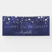Birthday navy blue zilversterren name party spandoek (Horizontaal)