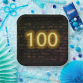 Birthday Neon 100 Sign on Brick Wall Papieren Bordje (Feest)