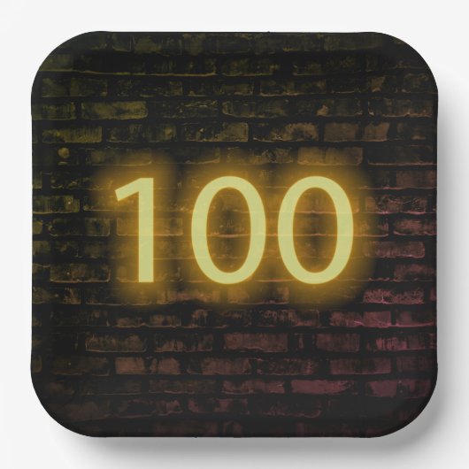 Birthday Neon 100 Sign on Brick Wall Papieren Bordje (Voorkant)