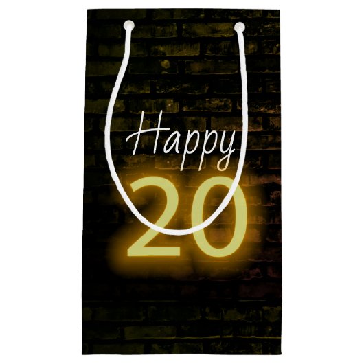 Birthday Neon 20 Sign on Brick Klein Cadeauzakje (Voorkant)