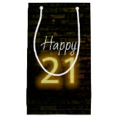 Birthday Neon 21 Sign on Brick Klein Cadeauzakje (Voorkant)