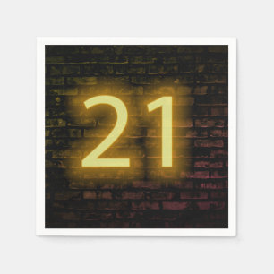 Birthday Neon 21 Sign on Brick Wall Servet