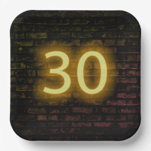 Birthday Neon 30 Sign on Brick Wall Papieren Bordje