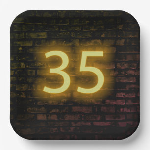Birthday Neon 35 Sign on Brick Wall Papieren Bordje