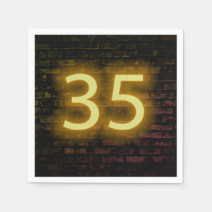 Birthday Neon 35 Sign on Brick Wall Servet