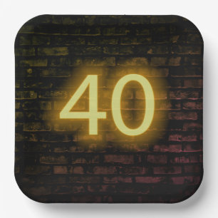 Birthday Neon 40 Sign on Brick Wall Papieren Bordje