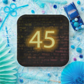 Birthday Neon 45 Sign on Brick Wall Papieren Bordje (Feest)