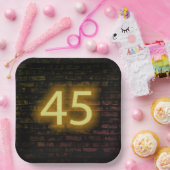 Birthday Neon 45 Sign on Brick Wall Papieren Bordje (Feest)