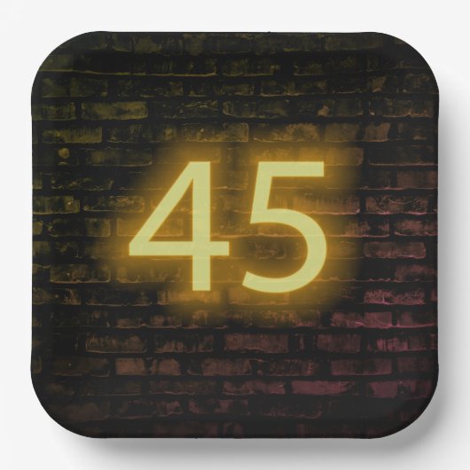 Birthday Neon 45 Sign on Brick Wall Papieren Bordje (Voorkant)