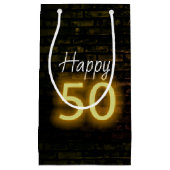 Birthday Neon 50 Sign on Brick Klein Cadeauzakje (Voorkant)